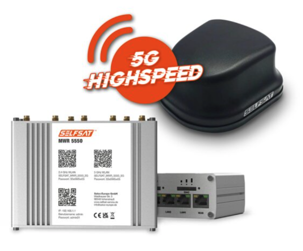 SELFSAT MWR 5550 ( 4G / LTE / 5G & WLAN Internet Router bis 3,3 Gbps inkl. 5G Dachantenne )